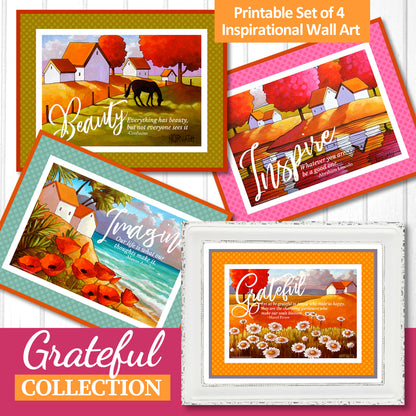 Grateful Set of 4 Inspirational Quote Wall Art Printable Download by Cathy Horvath Buchanan