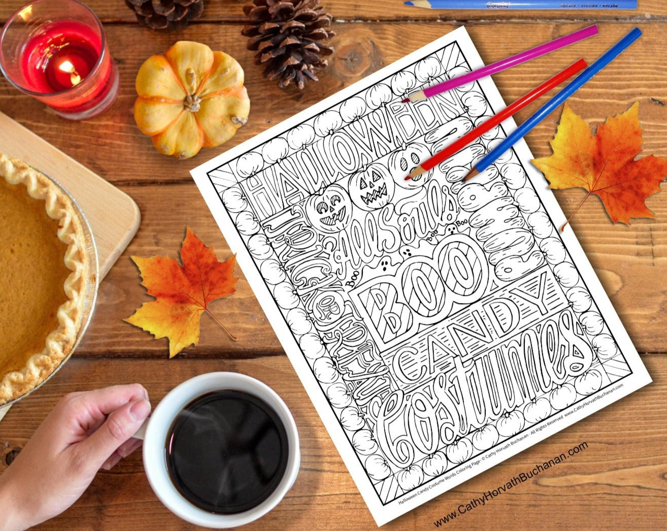 Halloween words coloring page by Cathy Horvath Buchanan