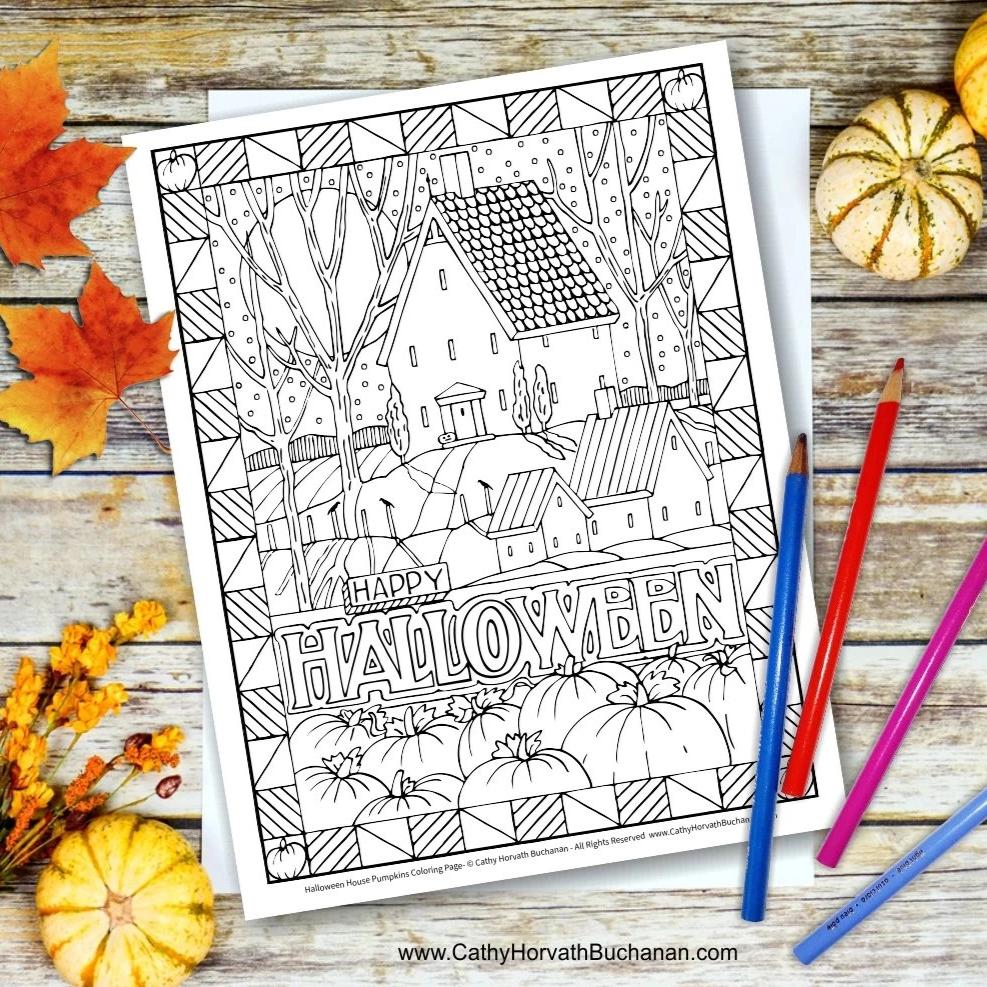 Halloween Haunted House Coloring Page, PDF Download Printable  by Cathy Horvath Buchanan
