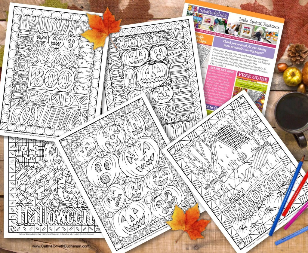 5 halloween coloring page drawings by cathy horvath buchanan