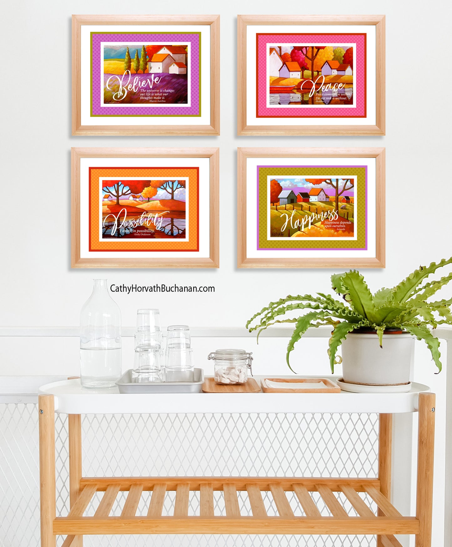 Happiness Set of 4 collection quote art printables, wall art download