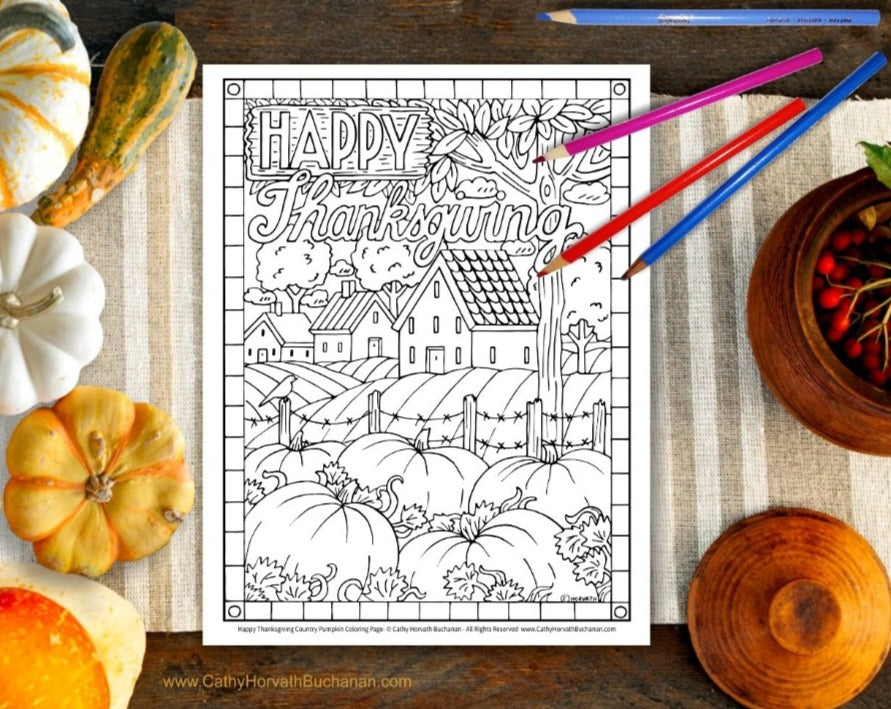 thanksgiving coloring page by artist Cathy Horvath Buchanan