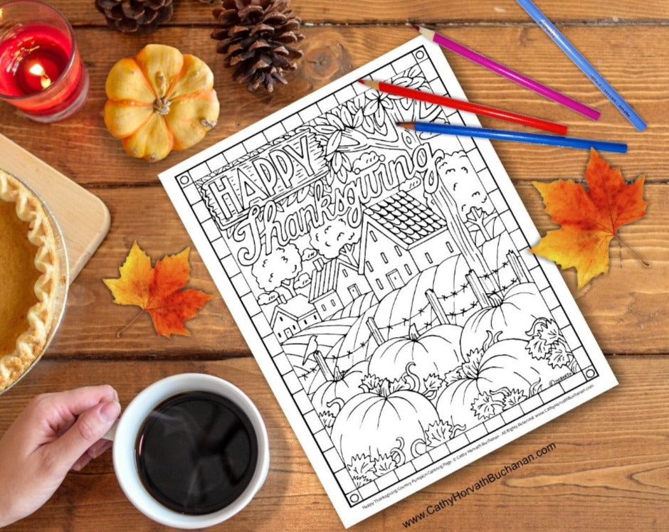 thanksgiving coloring page by artist Cathy Horvath Buchanan