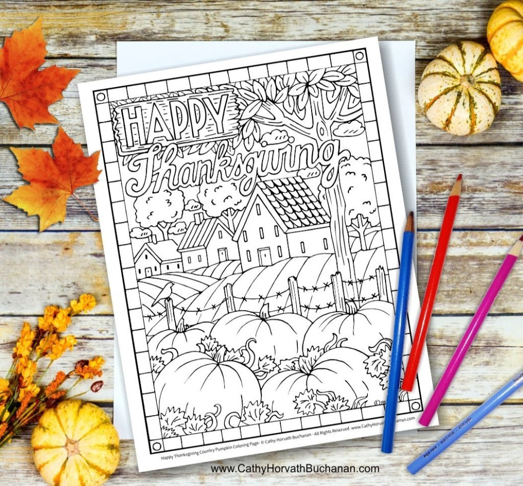 thanksgiving coloring page by artist Cathy Horvath Buchanan