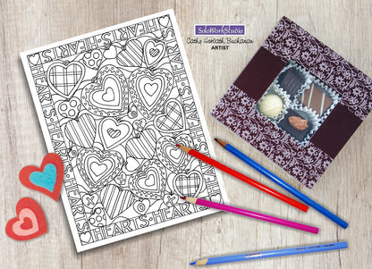Valentine 4 pack Coloring Pages, Romantic PDF Instant Printable Download Cathy Horvath Buchanan