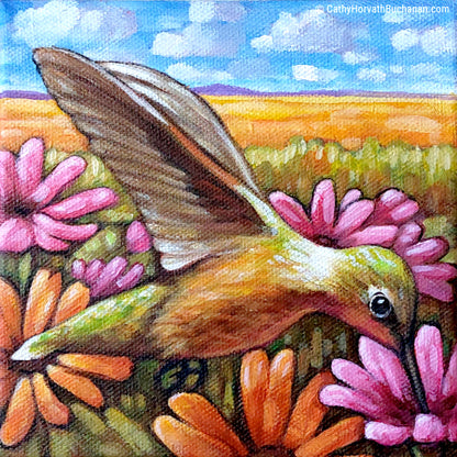 Hummingbird Field Flowers - Original Painting by artist Cathy Horvath Buchanan