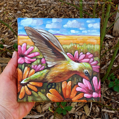 Hummingbird Field Flowers - Original Painting by artist Cathy Horvath Buchanan outside