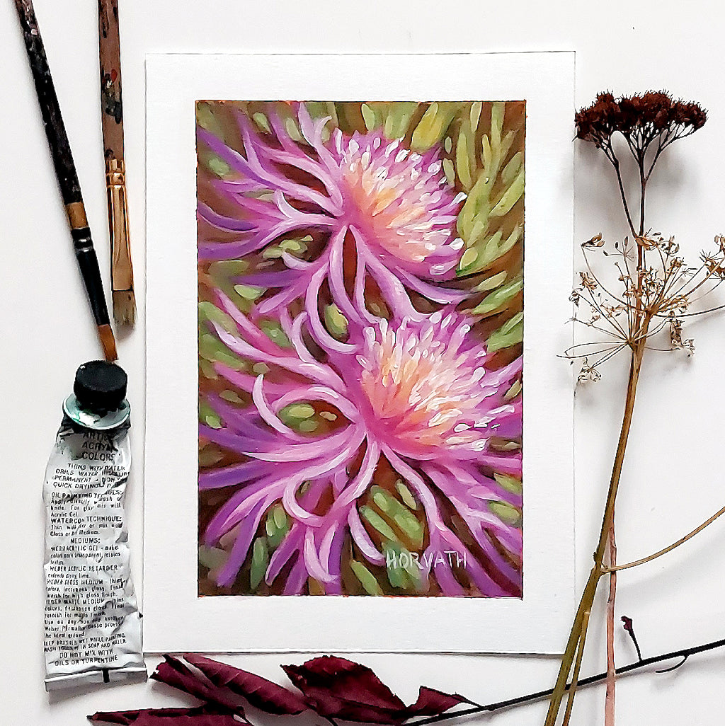 Knapweed - flatlay Original Painting on Paper by artist Cathy Horvath Buchanan