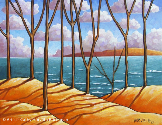 Lakeside Tree Shadows Art Print, Coastal Giclee by artist Cathy Horvath Buchanan