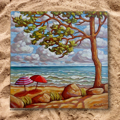 Little Beach Umbrellas, Horizons Original Painting 12x12