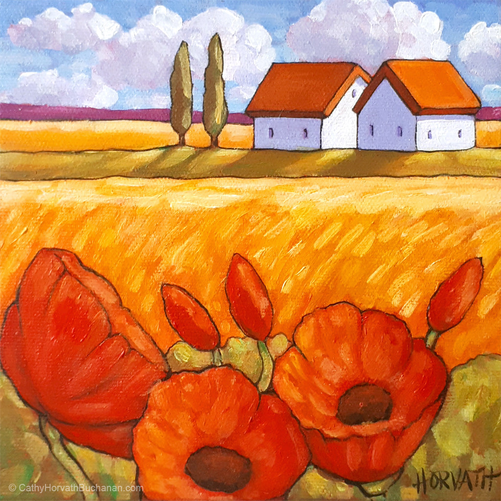 Little Poppies Field - Original Painting by artist cathy horvath buchanan