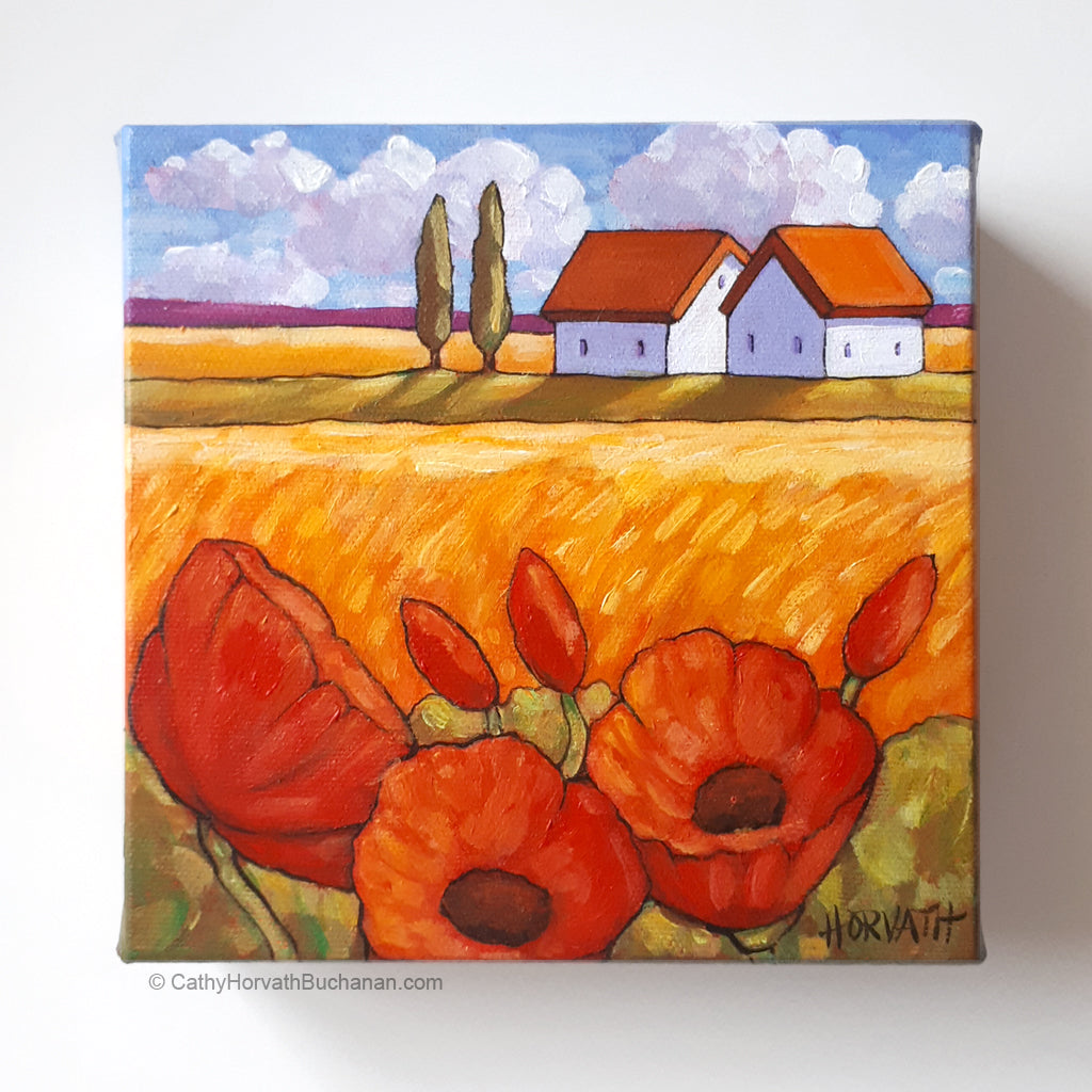 Little Poppies Field - Original Painting by artist cathy horvath buchanan