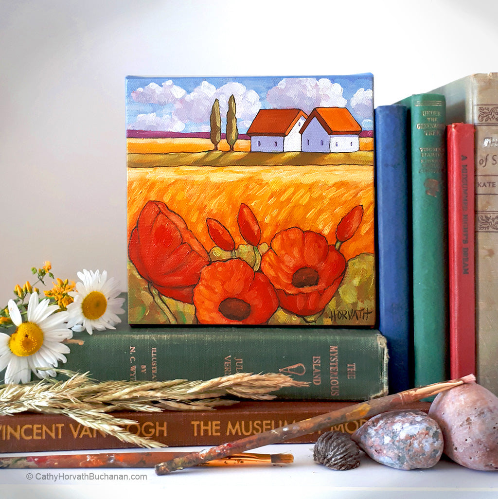 Little Poppies Field - Original Painting by artist cathy horvath buchanan