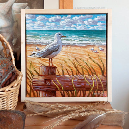 Main Beach Seagull, Horizons Original Painting 12x12