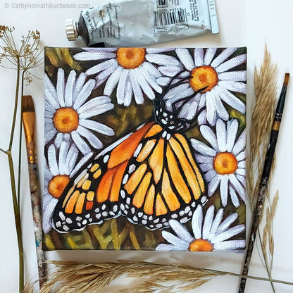 Monarch Wild Daisies - Original Painting by artist Cathy Horvath Buchanan flatlay