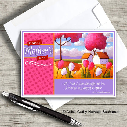 Mothers Day Country Tulips Printable Card Kit, PDF + JPG Instant Download by Cathy Horvath Buchanan