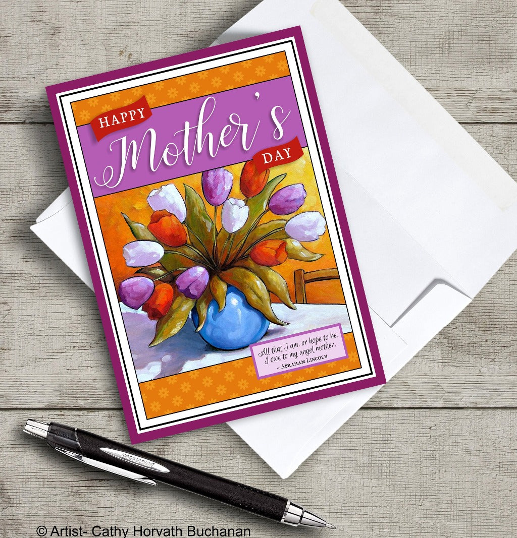 Mothers Day Tulip Vase Printable Card, PDF + JPG Instant Download by Cathy Horvath Buchanan
