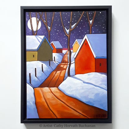 Night Snow Road Winter Original Painting 12x16