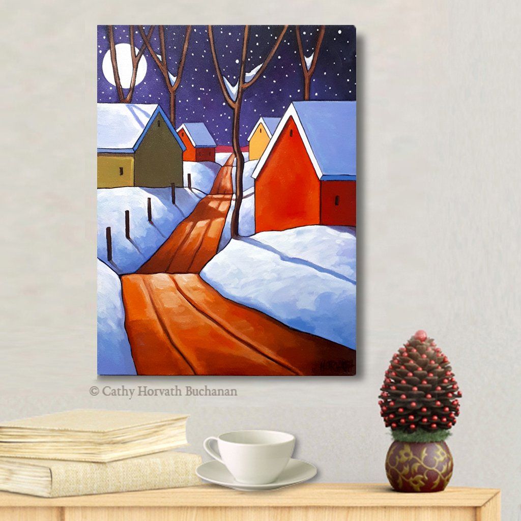 Night Snow Road - Original Painting by artist Cathy Horvath Buchanan