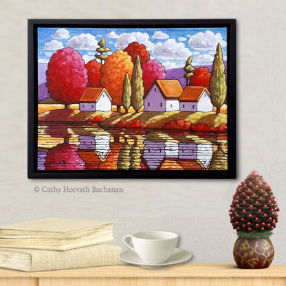 Pink Trees Purple Mountain Waters Original Painting in a settings