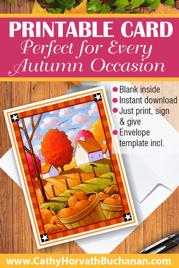 Printable Fall Crow Pumpkins Card kit, PDF Instant Download