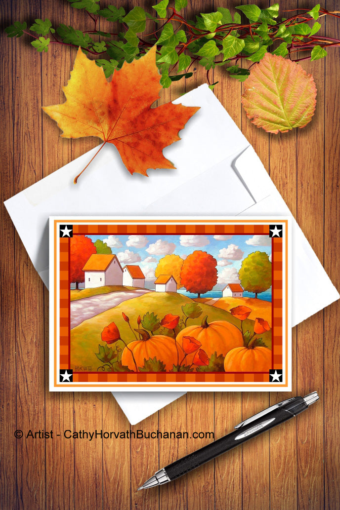 Printable Card Kit Pumpkin Poppies, PDF Instant Download