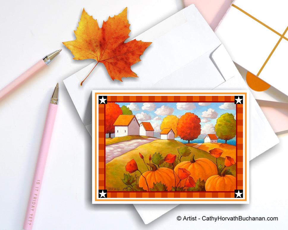 Printable Card Kit Pumpkin Poppies, PDF Instant Download