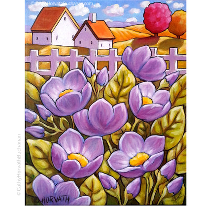 Purple Country Blooms Garden, Original Painting 11x14