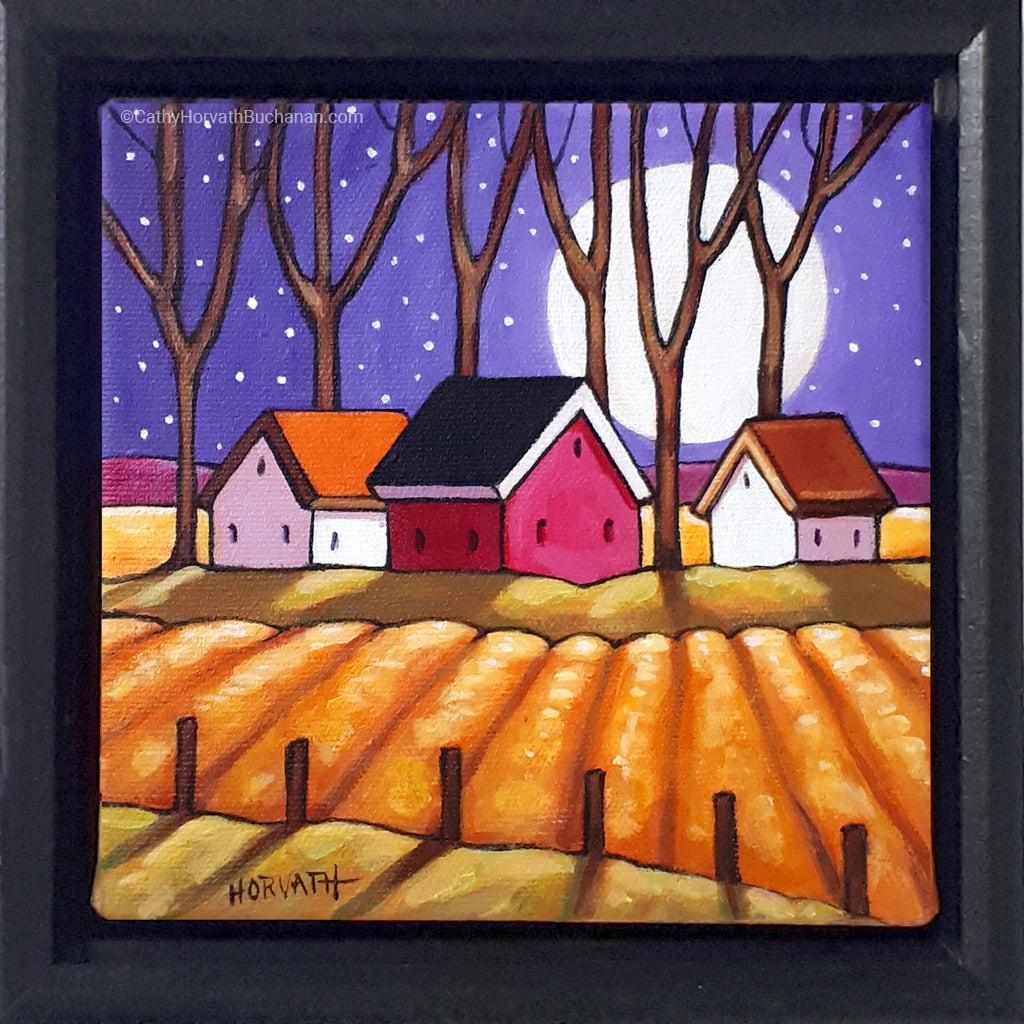 Purple Night Country Fields - Framed Original Painting