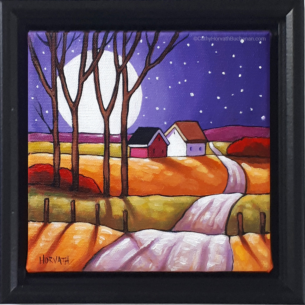 Purple Night Country Road - Framed Original Painting