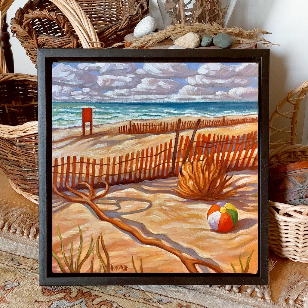 Sand Fence Beachball, Horizons Original Painting 12x12