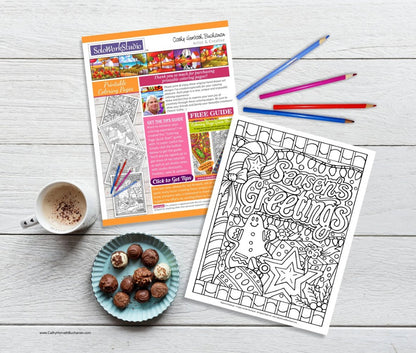 Christmas Holiday Coloring Pages 4 pack, Coloring Book, PDF Download Printable by Cathy Horvath Buchanan