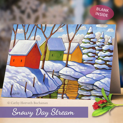 snowy day stream art card by artist Cathy Horvath Buchanan