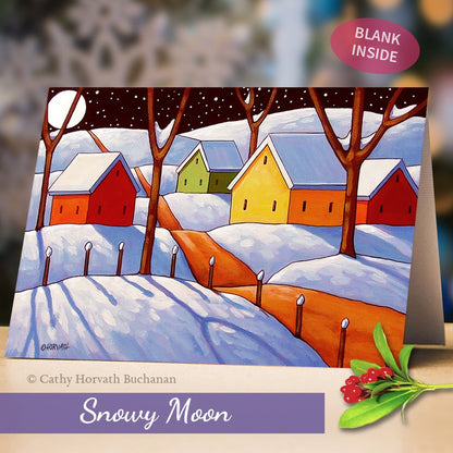 snowy moon art card by artist Cathy Horvath Buchanan