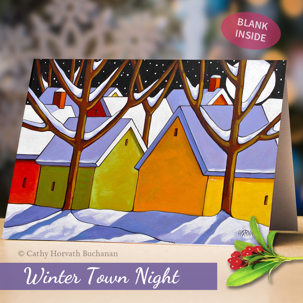 winter town night by artist Cathy Horvath Buchanan