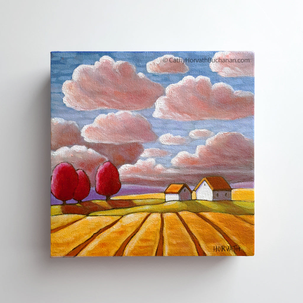 Storm Clouds Hay Field - Original Painting by Cathy Horvath Buchanan