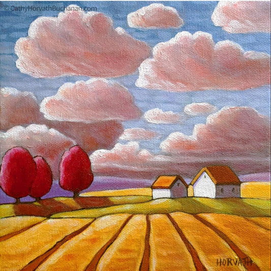 Storm Clouds Hay Field - Original Painting by artist Cathy Horvath Buchanan