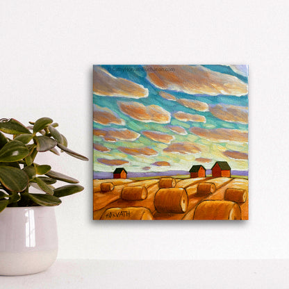 Sunset Sky Hay Rolls - Original Painting by Cathy Horvath Buchanan