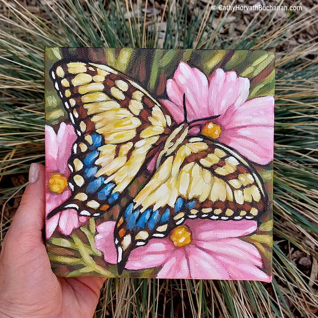 Swallowtail Pink Blooms - Original Painting by artist Cathy Horvath Buchanan outdoor view