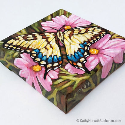 Swallowtail Pink Blooms - Original Painting by artist Cathy Horvath Buchanan side bottom view