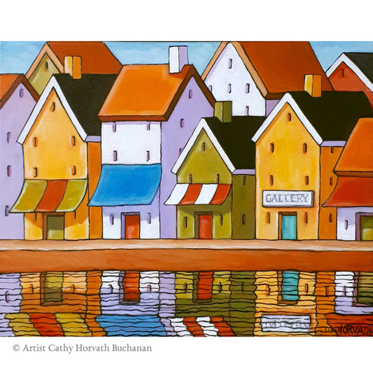 Town Harbor Shop Colors Original Painting 11x14