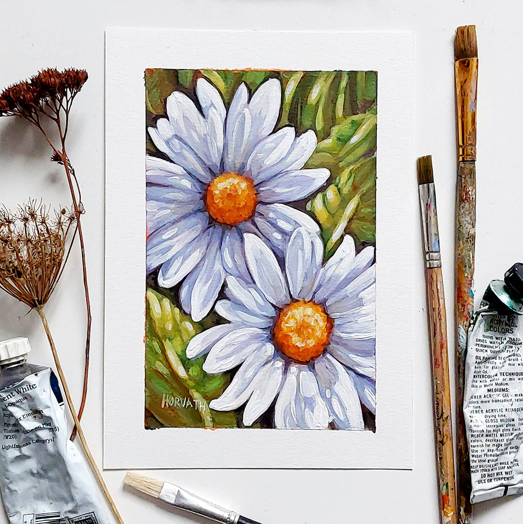 DAY 8 - Two Daisies Original Painting a Day