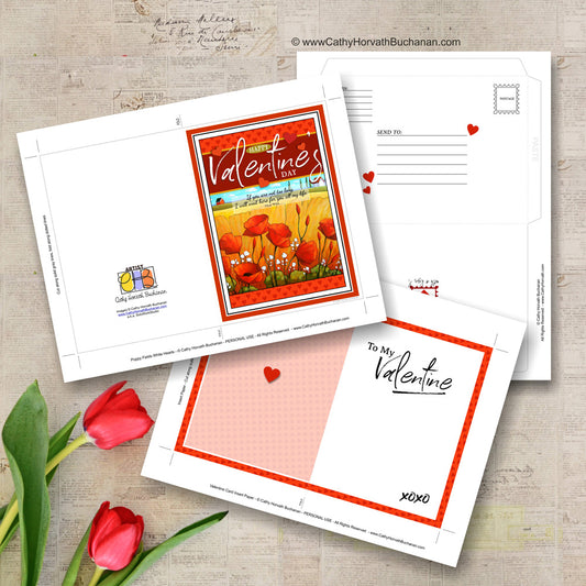 Valentines Printable Card Kit, w insert paper + envelope , PDF Instant Download DIY