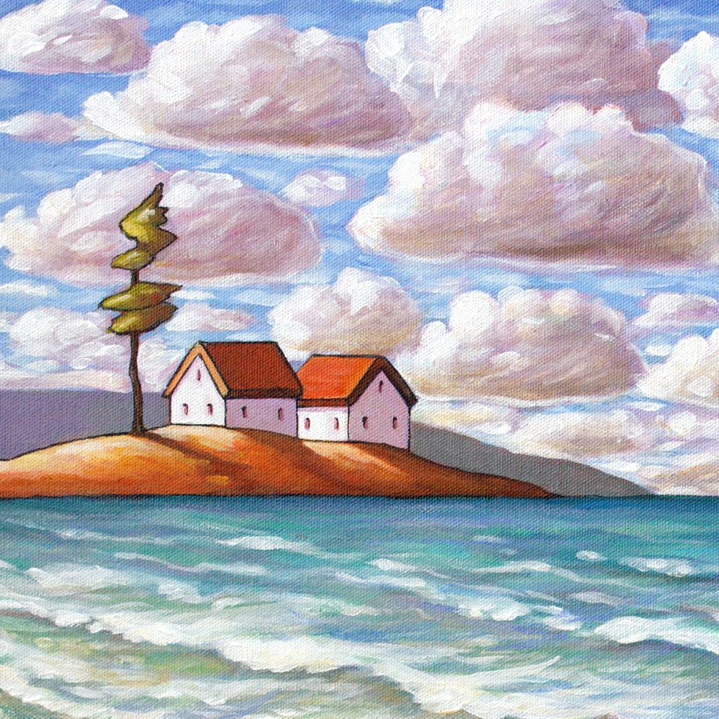 Windy Beach Tree Framed Original Painting, Coastal Seascape 16x20 by artist Cathy Horvath Buchanan