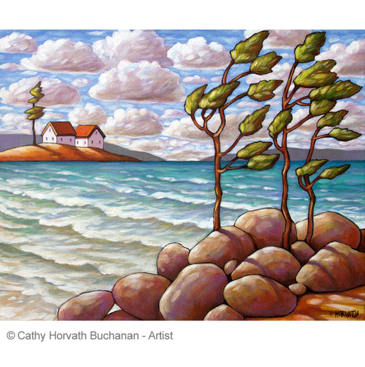 Windy Beach Tree Original Painting, Coastal Seascape 16x20